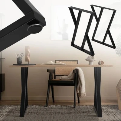 Abbildung von ML Design 2 Stück Tischbeine 50xH71cm, Tischkufen X Form, aus Stahl pulverbeschichtet, Schwarz, Industriedesign, Kufengestell für Esstisch/Schreibtisch, Tischgestell, Metall Möbelfüße DIY Projekte