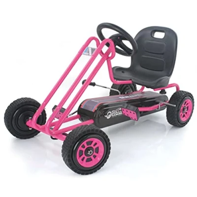 Abbildung von hauck Go Kart Lightning für Kinder ab 4 Jahren bis 50 kg Köpergröße 90 110 cm, Tretauto mit Handbremse, verstellbarem Sitz, Vor und Rückwärtsgang, Pedalantrieb (Pink)