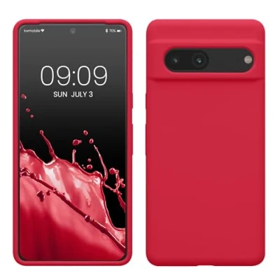 Abbildung von kwmobile Hülle kompatibel mit Google Pixel 7 Silikon Handy Case Handyhülle weiche Oberfläche kabelloses Laden Granatapfelrot