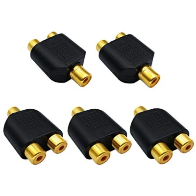 Abbildung von AAOTOKK Cinch Y Splitter Adapter, Vergoldet 1Cinch Weiblich auf 2Cinch Buchse Audio Video Adapter Anschluss für AV TV Kabelkonvertierung (5 Stücke F/F)