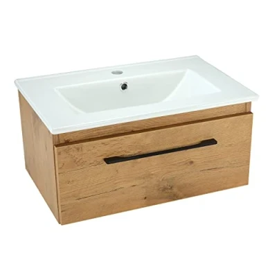 Abbildung von paplinskimoebel Badezimmer Badmöbel Unterschrank Schrank + Waschbecken aus Keramik 60 x 39 32cm aufsatzwaschbecken gesetzt mit waschbeckenunterschrank badschrank Holz Soft Close System