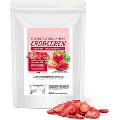Abbildung von 100g gefriergetrocknete Erdbeeren getrocknet Erdbeerchips in Scheiben pure Frucht 100% Limfood