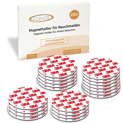Abbildung von ECENCE Rauchmelder Magnethalter 20 Stück Selbstklebende Magnethalterung für Ø 70mm schnelle &amp; sichere Montage ohne Bohren und Schrauben alle Feuermelder Rauchwarnmelder