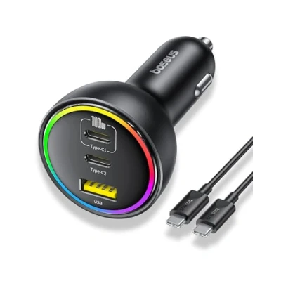 Abbildung von Baseus RGB Zigarettenanzünder USB C, 152.5W Auto Ladegerät mit 100W C Kable, Kompatibel Air Mini, iPhone Serie 16/15/14/13, AirPods, iPad, Samsung S24/S23