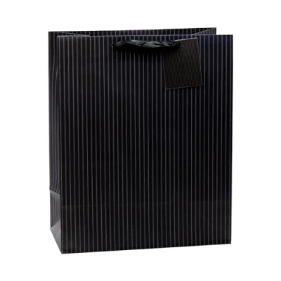 Abbildung von TSI Geschenktüten NADELSTREIFEN schwarz, 12er Packung, Größe: Groß (HxBxT 32 x 26 13,5 cm), Art. Nr. 86310