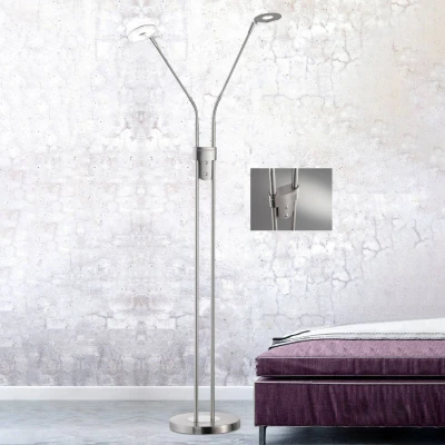 Abbildung von Fischer &amp; Honsel Stehleuchte Dent, 2x LED 6 Watt, Matt, Nickelfarben, 3 Stufen CCT, Stufenlos Dimmbar, Flexarme, 40108, 25x25x150cm (LxBxH), 1600 Lumen, 2700K/ 3350K/ 4000K
