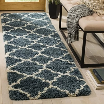 Abbildung von SAFAVIEH Zottelig Teppich für Wohnzimmer, Esszimmer, Schlafzimmer Hudson Shag Collection, Hoher Flor, Schieferblau und Elfenbein, 69 X 244 cm