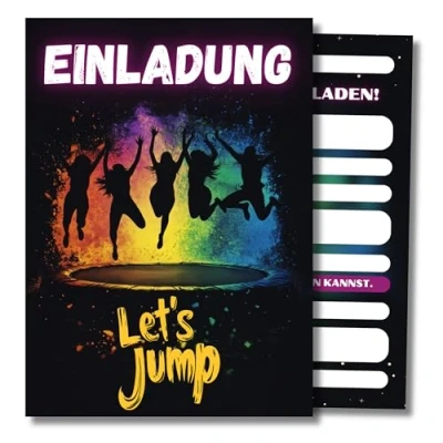 Abbildung von HIDEBLOOM I Jump Party Einladungskarten Kindergeburtstag Mädchen 12 Stück DIN A6 (10,5 cm x 14,8 cm) Einladung Geburtstag Jumphouse Trampolin House