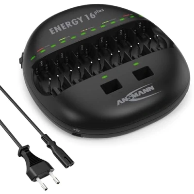 Abbildung von ANSMANN Akku Ladegerät mit LED Anzeige für NI MH CD AAA AA Baby C Mono D 9V Block Akku, Schnellladung, USB ladefähige Geräte laden, Akkupflege