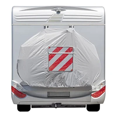 Abbildung von APT Set Fahrradschutzhülle XL für 2 Fahrräder Sichttasche + Warntafel Reflektoren Fahrradabdeckung Heckträger Fahrradträger Wohnmobil Wohnwagen Anhänger Camping