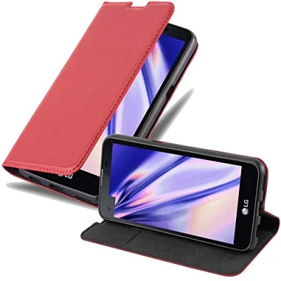 Abbildung von Cadorabo Hülle kompatibel mit LG X Screen aus Premium Kunst Leder Flip Klappbare Stoßfeste Magnetische [Standfunktion] [Kartenfächern] Cover für Tasche in Rot