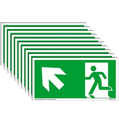 Abbildung von 10 Schilder Notausgang extra langnachleuchtend PVC selbstklebend 297x148mm gemäß ASR A1.3 DIN 7010 67510 Notausgangsschild Links schräg aufwärts Fluchtweg Rettungsweg Dreifke® 160