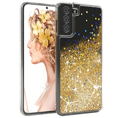 Abbildung von EAZY CASE Hülle kompatibel mit Samsung Galaxy S21 Plus 5G Schutzhülle Flüssig Glitzer, Handyhülle, Schutzhülle, Back Cover Glitter Flüssigkeit, TPU/Silikon, Transparent/Durchsichtig, Gold