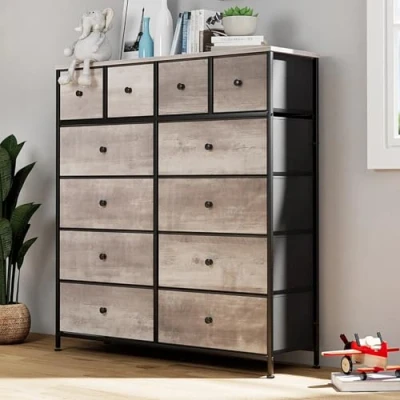 Abbildung von Clevich Stoff Kommode, Schminktisch Schrank, Aufbewahrungsschrank, 12 Schubladen aus Stoff, Metallrahmen, industrieller Stil, für Wohnzimmer, Flur, Schlafzimmer