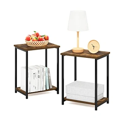 Abbildung von Furinno Simplistic Industrial Beistelltisch mit Metallrahmen, 2er Pack, Amber Pine