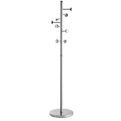 Abbildung von Alco Albert 2812 Garderobenständer aus Edelstahl, mit 8 Haken, freistehend, ca. 41 x 182 cm, Silber, platzsparend