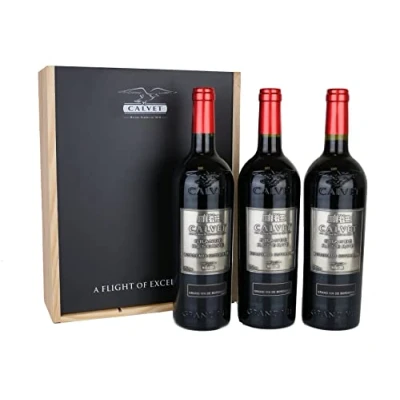 Abbildung von Calvet Wein Geschenk 3 Flaschen Rotwein Grande Réserve, Bordeaux Supérieur in Holzkiste (3 x 0.75 L)
