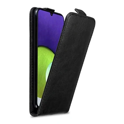 Abbildung von Cadorabo Hülle kompatibel mit Samsung Galaxy A22 4G / M22 M32 Flip Design aus Kunst Leder Klappbare Stoßfeste Magnetische Cover für Tasche in Schwarz