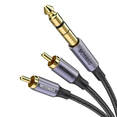 Abbildung von MOSWAG 6.3mm Stereo Klinke auf Cinch Kabel 5M Vitalco 2x Male Stecker zu Grosse Audio Adapter 6,35mm TRS Dual RCA Y Splitter