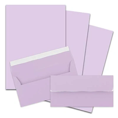 Abbildung von 200x Briefpapier Set DIN A4 mit Lang Briefumschlägen, Haftklebung Flieder mattes Schreibpapier Kuverts FarbenFroh by GUSTAV NEUSER