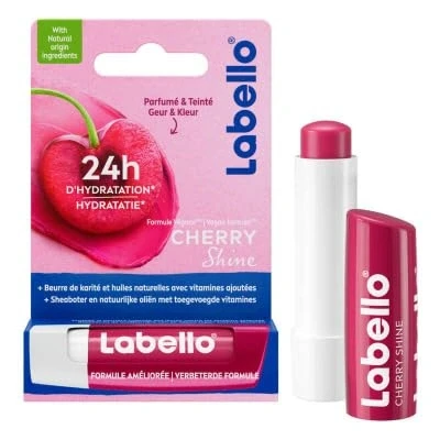 Abbildung von LABELLO Cherry Shine (1 x 5,5 ml), Lippenbalsam angereichert mit natürlichen Ölen und Vitaminen E &amp; C, Lippenpflege, langanhaltende Feuchtigkeitsversorgung für 24 Stunden