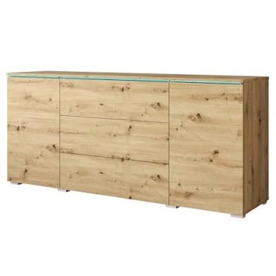 Abbildung von Minio Kommode mit Schubladen und Türen Veve, Sideboard Wohnzimmer Schlafzimmer 150 cm Breit, Artisan Eiche, Ohne LED Beleuchtung