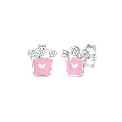 Abbildung von Elli Ohrringe Kinder Herz Krone Emaille Pink mit Kristalle in 925 Sterling Silber