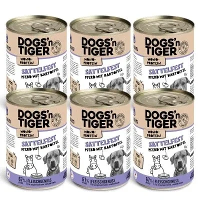 Abbildung von Adult Hundefutter, Nassfutter, Sattelfest, Getreidefrei, hypoallergen, Monoprotein, Pferd &amp; Kartoffel, 6x 400g 6x400g