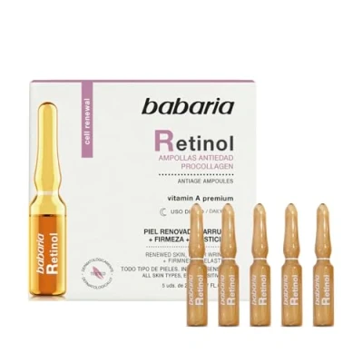 Abbildung von Babaria Retinol Ampollas Antiedad Procollagen, Piel Renovada, Firme y Elástica, con Vitamina A Premium, Apto para Todo Tipo de Pieles, Incluso Sensibles 5 Uds 2 ml