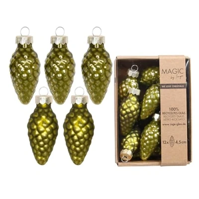 Abbildung von Christbaumschmuck Zapfen 4,5cm Glas 12 Stück matt &amp; glänzend Christbaumkugeln für Weihnachtsbaum Weihnachtskugeln Weihnachtsbaumschmuck zu Weihnachten Olivgrün Green Olives
