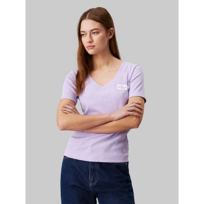 Abbildung von Calvin Klein Jeans T Shirt WOVEN LABEL RIB V NECK TEE mit Logomarkenpatch