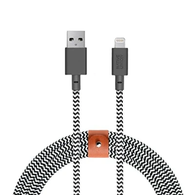 Abbildung von Native Union Belt Cable XL 3 M Ultra Starkes Umflochtenes [MFi Zertifiziert] Lightning auf USB A Daten &amp; Ladekabel mit Lederband, Kompatibel iPhone 14, 13, 12 und früher (Zebra)