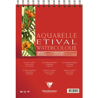 Abbildung von Clairefontaine 96426C Aquarellblock Etival (matt, 300g, für alle Nasstechniken geeignet, Spiralbindung, 10 Blatt, DIN A4, 21 x 29,7 cm, ideal Anfänger, säurefrei) weiß