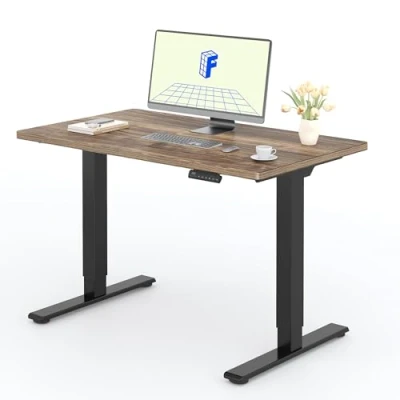 Abbildung von FLEXISPOT Höhenverstellbarer Schreibtisch mit 2 Motoren &amp; 25MM einteiliger Tischplatte,ergonomischer Bürotisch 120 x 80 cm Walnussbraun, schwarzes Gestell