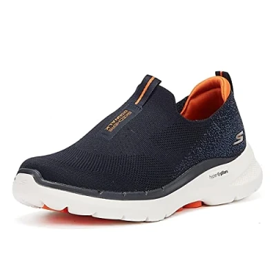 Abbildung von Skechers Herren Go Walk 6 Sneaker, Navy And Orange Textile, 39.5 EU