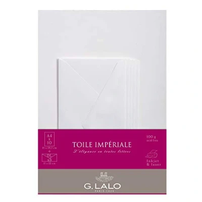 Abbildung von G. Lalo G.Lalo 63500L Korrespondenz Set Toile impériale (mit 5 Blatt DIN A4, 21 x 29,7 cm, gerade Kante und Umschläge, 11 22 nassklebend gefüttert) weiß