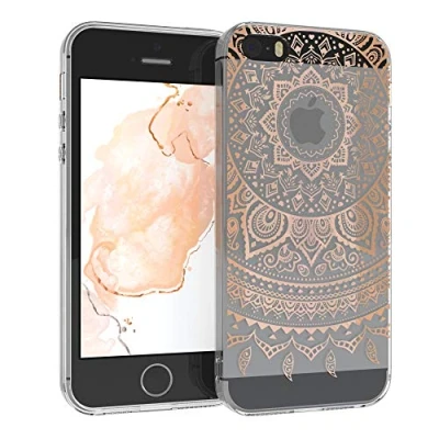 Abbildung von EAZY CASE Handyhülle Silikon mit Kameraschutz kompatibel iPhone 5 / 5S SE (2016) im Mandala Design, Henna Motiv, Ultra dünn, Slimcover, Silikonhülle, Backcover, Transparent Rosé Gold