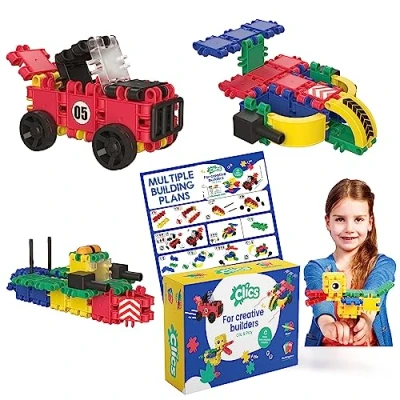 Abbildung von Clics Konstruktionsspielzeug für Kinder ab 3 Jahre, kreatives Lernspielzeug im 69 Teile Set, Bausteine Mädchen und Jungen, Montessori STEM Spielzeug, Langlebige Spielzeug aus recyceltem Material
