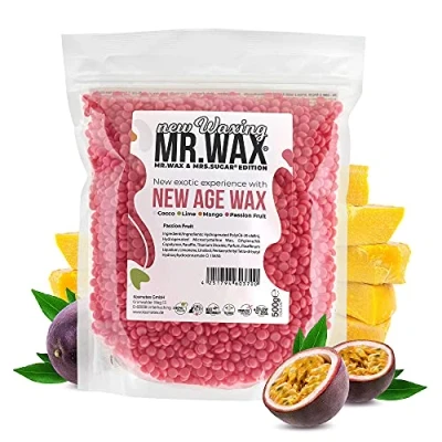 Abbildung von Mr. Wax New Age Waxing Passionsfrucht Wachsperlen für Haarentfernung, Wachs Warmwachs Perlen, schmerzfreie Enthaarung im Gesicht Augenbrauen, Oberlippe, Intimbereich, Achseln
