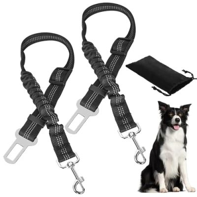 Abbildung von DATEFUN Hunde Anschnallgurt Auto Verstellbarer 2 Stück Sicherheitsgurt mit Rückdämpfung und Aufbewahrungstasche für Alle Hunderassen &amp; Autotypen (50 88cm)