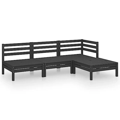 Abbildung von vidaXL Garten Lounge Set 4 TLG., Gartenmöbel Sitzgruppe für Terrasse Balkon, Modular Sofa Garnitur Loungemöbel, Massivholz Kiefer Schwarz
