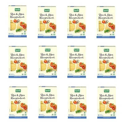 Abbildung von Byodo Bio Reis und Mais Knusperbrot, knusprig &amp; glutenfrei, vegan, ideal für Frühstück Zwischenmahlzeiten, reich an Ballaststoffen, 6x160g Packung Gesunde Ernährung, leicht verdaulich