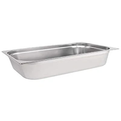 Abbildung von Vogue Gastronorm Pfanne 1/1, Edelstahltablett, Tiefe: 150 mm, Fassungsvermögen: 20 Liter, Behälter für heiße und kalte Speisen, Bain Marie geeignet, Deckel separat erhältlich, K924