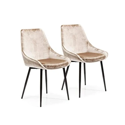 Abbildung von Kare Design Stuhl East Side (2/Set), Beige, Polsterstuhl, Esszimmerstuhl, Samptoptik, Stahlfüße, 83x48x57 cm (H/B/T)