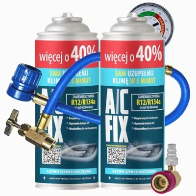 Abbildung von A/C FIX R134a kältemittel Ersatzgas Kühlmittel Klima Auto Gasflasche 2x235 g Klimaanlage Nachfüllset Wohnmobil schlauch Manometer ECO