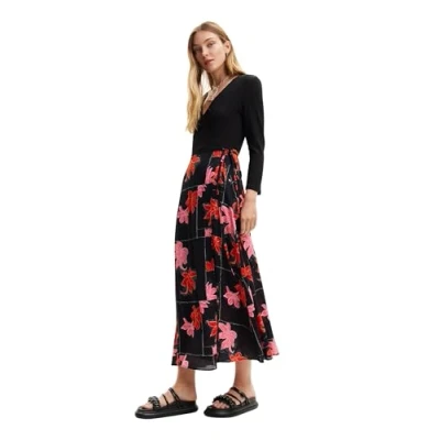 Abbildung von Desigual Floral WRAP Freizeitkleid, Damen, Größe: Large, Black