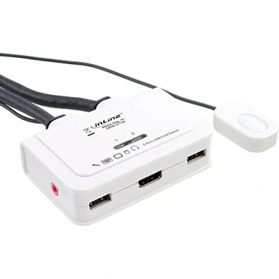 Abbildung von InLine 62612I KVM Switch, 2 fach, HDMI, USB, mit Audio, integr. Kabel