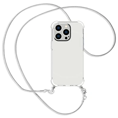 Abbildung von mtb more energy® Handykette kompatibel mit iPhone 14 Pro Metallkette (Snake Silber) Smartphone Hülle zum Umhängen Anti Shock Full TPU Case