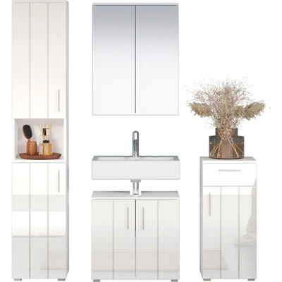 Abbildung von welltime Badezimmer Set &quot;Prag&quot;, (Set, 4 St.), Hochschrank, Unterschrank, Waschbeckenunterschrank &amp; Spiegelschrank