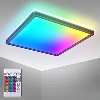 Abbildung von B.K.Licht Deckenleuchte LED Deckenlampe dimmbar Wohnzimmer Fernbedienung Backlight schwarz, Dimmfunktion, fest integriert, 4000K neutralweiß, RGB Farbwechsler, RGBW Panel eckig 29x29cm flach 15W 1850lm 230V Memory Büro BKL1551